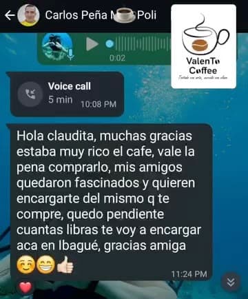 Captura de WhatsApp de Carlos Peña contando que sus amigos quedaron fascinados con el café