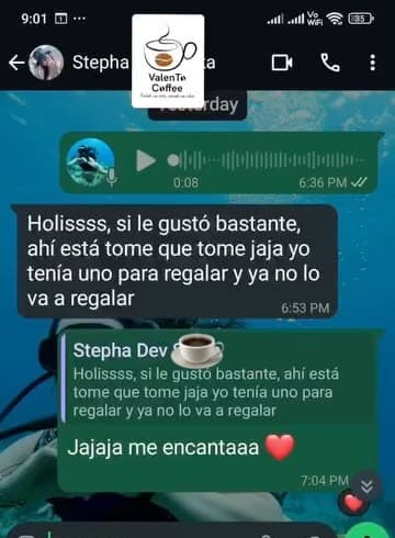 Captura de WhatsApp de Stephany Guzmán diciendo que ya no quiso regalar el café que tenía guardado
